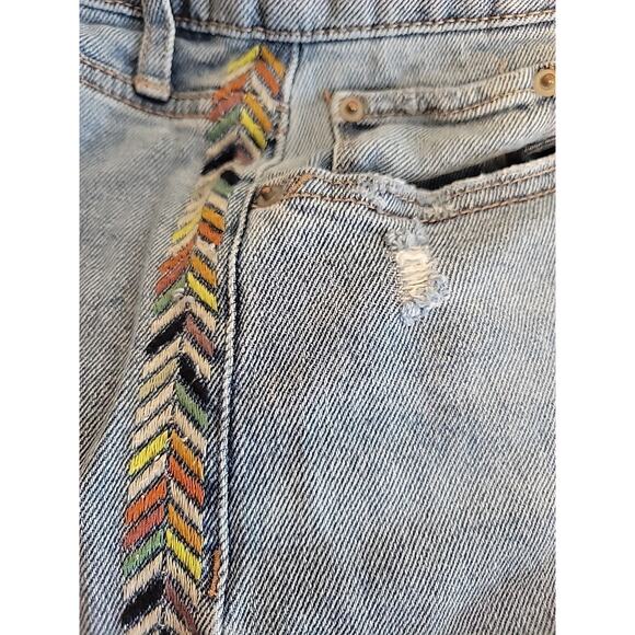 Knox Rose Embroidered Jeans Boho Western Indie Distressed Chevron Stretch Size 8 - Picture 7 of 11